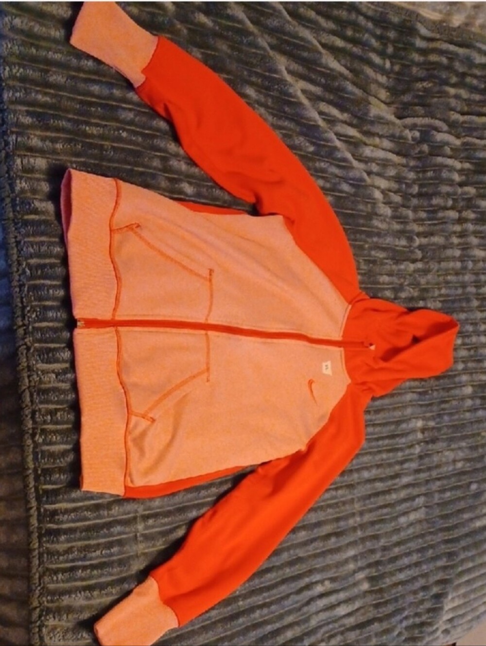 Womens Orange Zip-Up Hoodie with Contrast Sleeves
